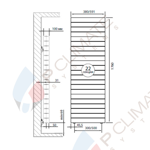 Радиатор Royal Thermo PianoForte Tower Silver Satin - 22 секц.