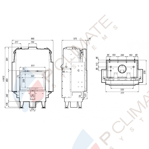 Топка DEFRO HOME RIVA SM G SHORT, 16 кВт, 777/483мм, с водяным контуром, гильотина