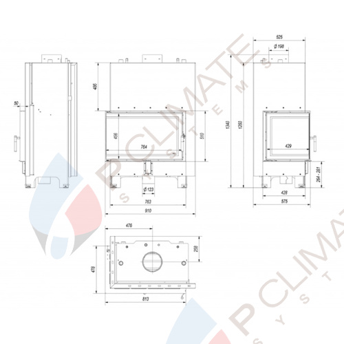 Топка с водяным контуром MBO/PW/15/L/BS/W, Г-образное стекло слева, змеевик