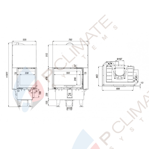 Топка DEFRO HOME INTRA SM BL MINI G, 10 кВт, 699/478/443мм, угловое стекло слева, гильотина