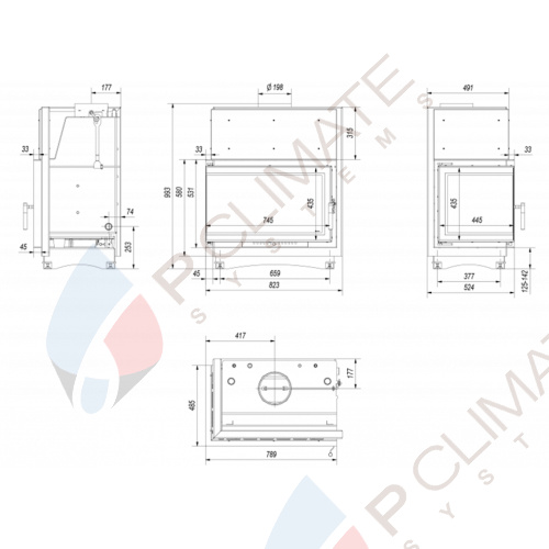 Топка с водяным контуром Oliwia/PW/BL/17/BS/W/DECO, Г-образное стекло слева, змеевик