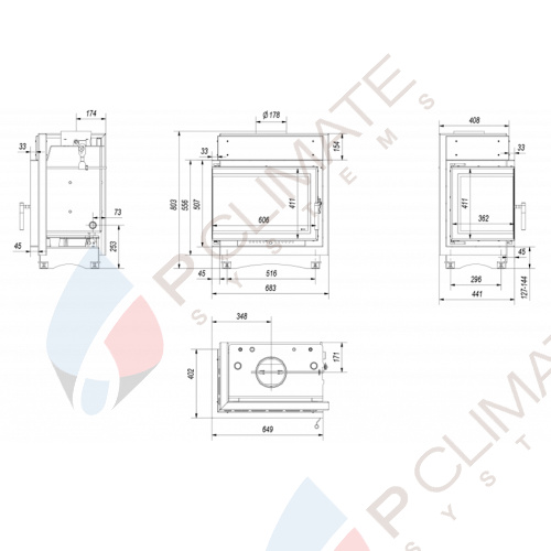 Топка с водяным контуром Maja/PW/BL/12/BS/W/DECO, Г - образное стекло слева, змеевик