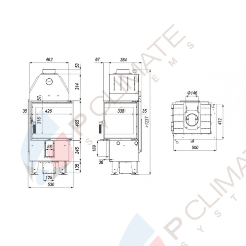 Топка DEFRO HOME INTRA XSM BP MINI, 8кВт, 500/465/412 мм, угловое стекло справа