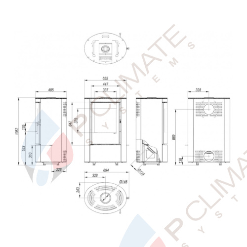 Печь DEFRO HOME CERES ELI 6,6кВт, серая сталь