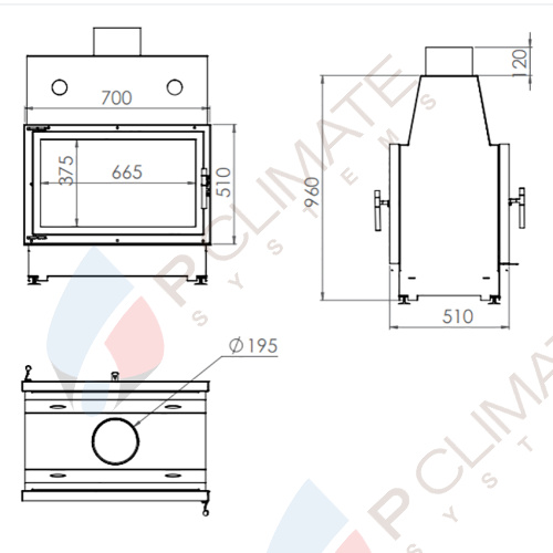 Топка ECT Double 70x51/V 13 кВт, 700/510, туннель, футеровка вермикулит