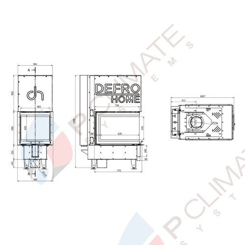 Топка DEFRO HOME INTRA SM U G, 10 кВт, 580/550/775мм, трехсторонний, гильотина