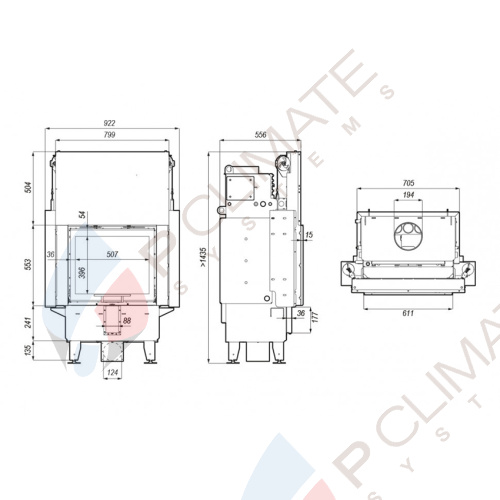 Топка DEFRO HOME NAVI SM G, 14 кВт, 611/553мм, с водяным контуром, гильотина