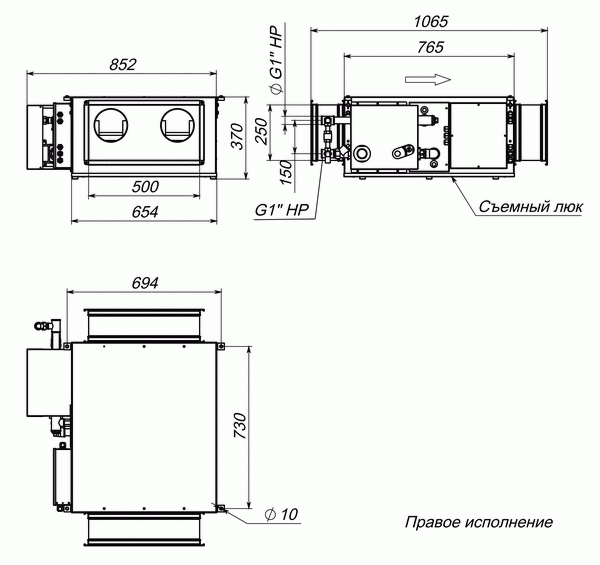 Габаритные и присоединительные размеры Breezart 1000 Lux PTC